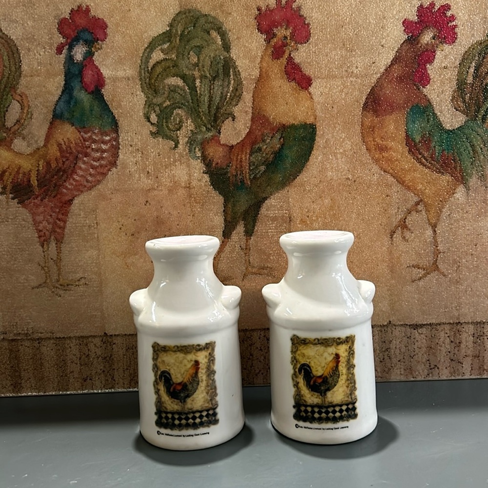 Vintage Kate McRostie ceramic rooster milk jug salt & pepper shakers